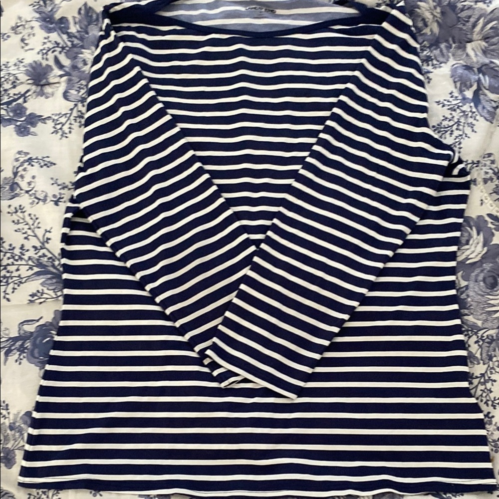 Lands' End Blue and White Fitted Long Sleeve Swim Coverup